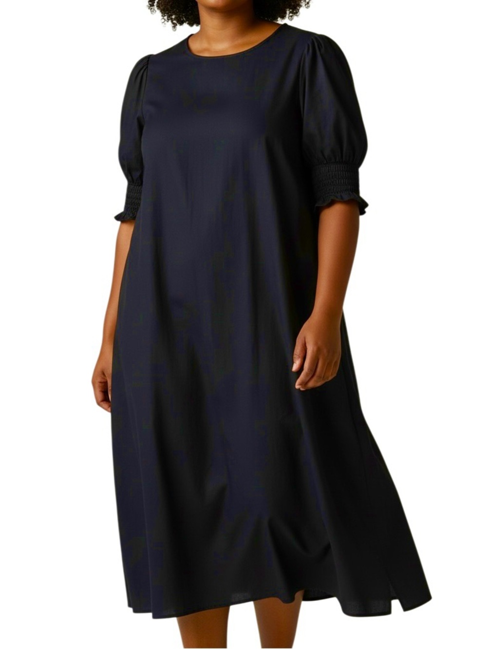 Chico’s Smocked Puff Sleeves Midi Dress Womens size 16 (Chico’s size 3) Navy NWT